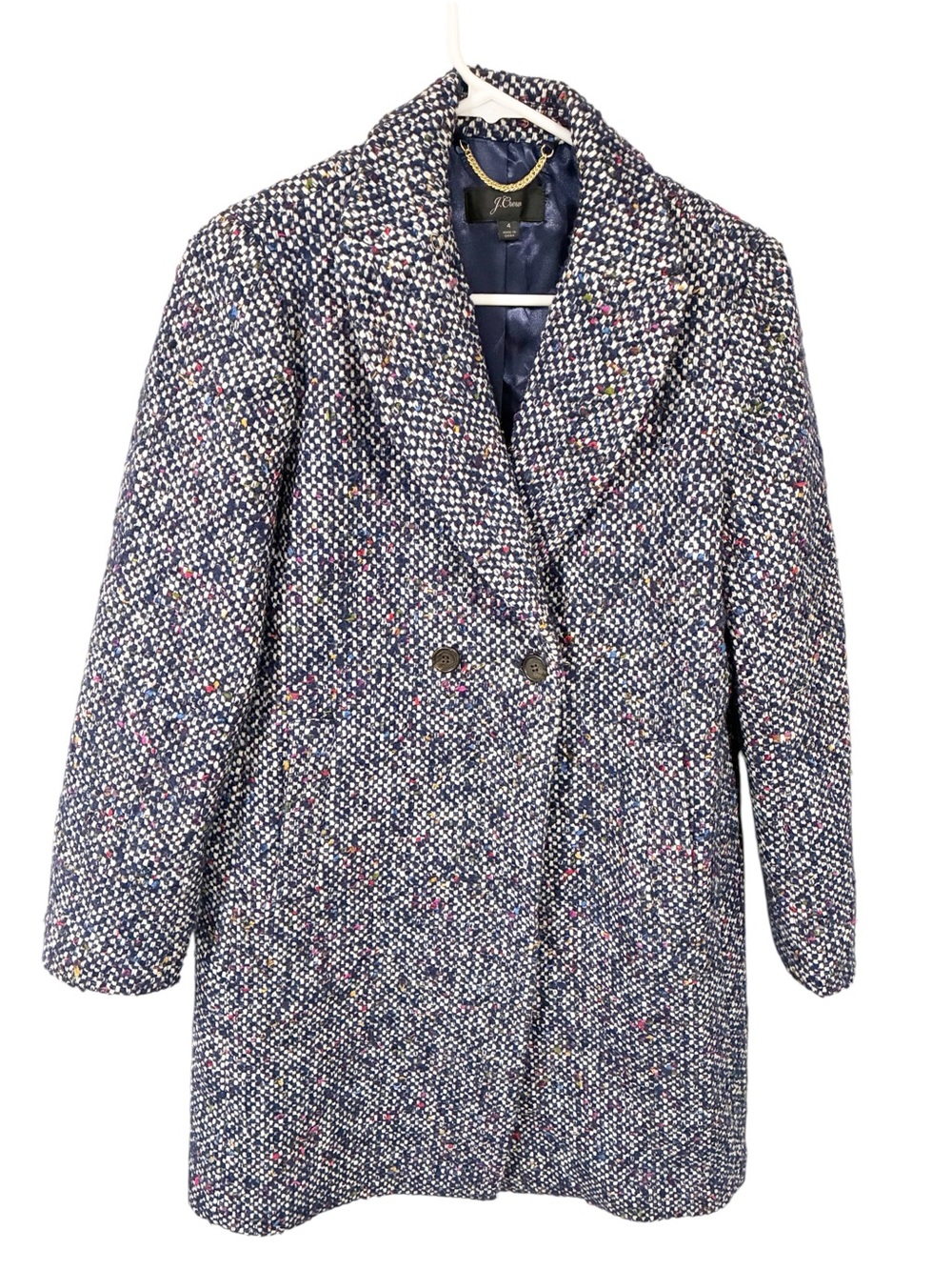 JCrew Daphne Italian Tweed Navy Coat Wool Blend Size 4